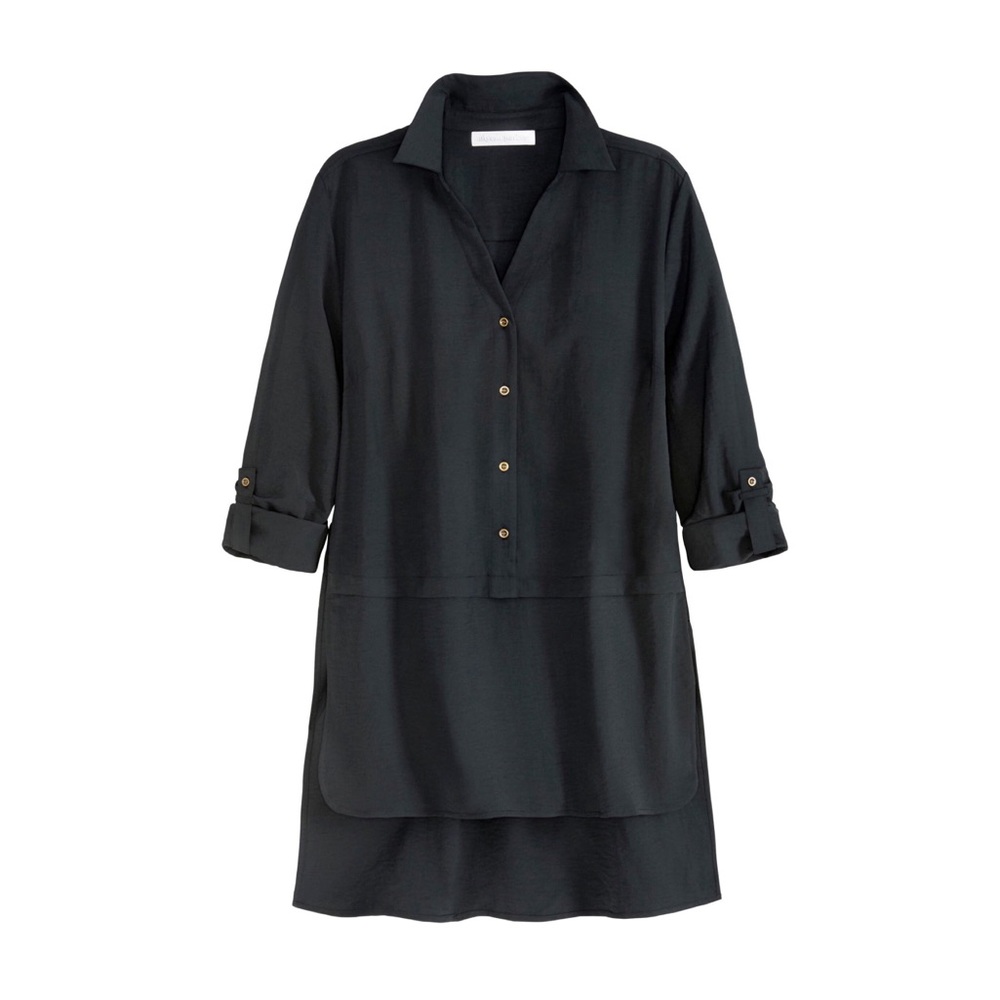 ADYSON PARKER 'Roll Tab Button-up Tunic' Shirt In Black